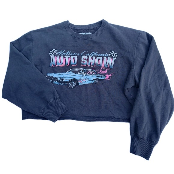 Hollister Tops - Hollister California Auto Show Cropped Raw Hem Crewneck Sweatshirt Small Gray